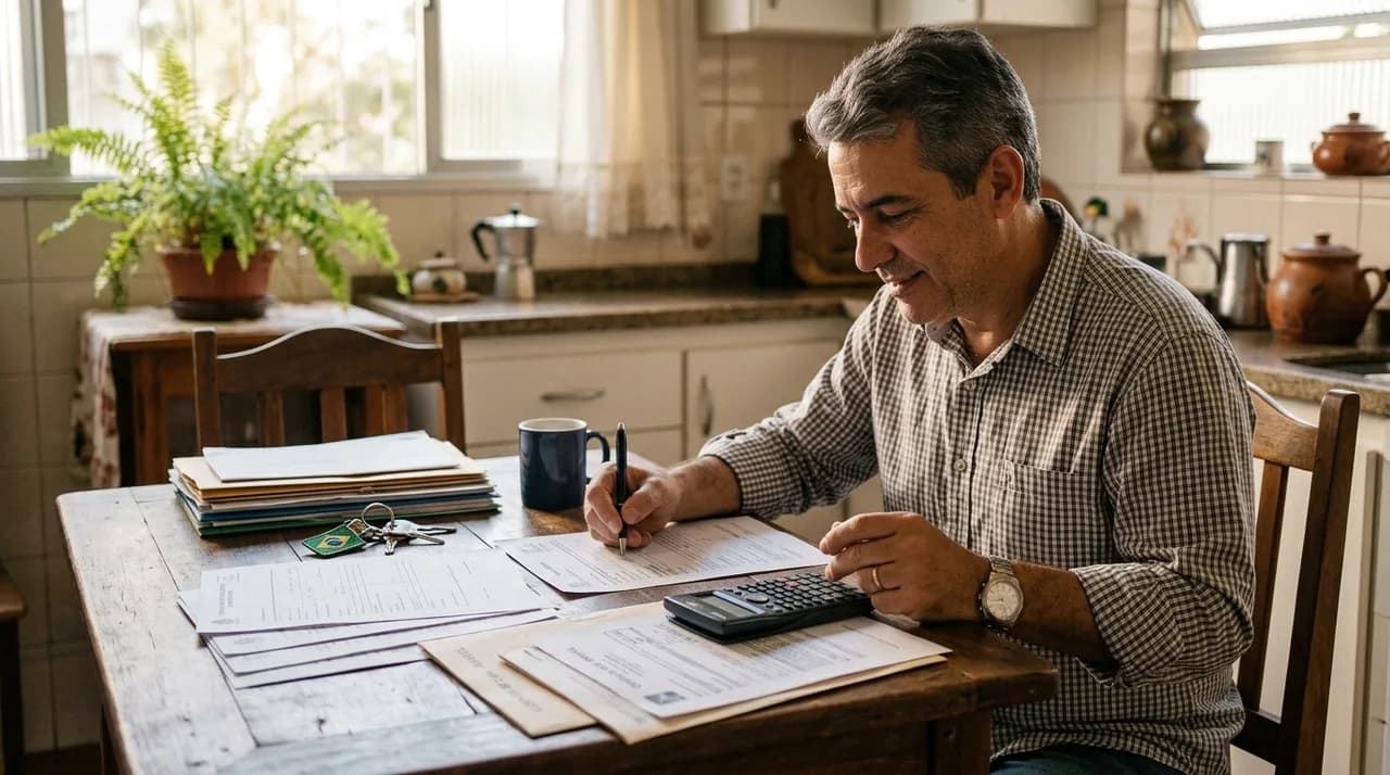 Proprietário revisa contrato e planilha de custos da venda de um imóvel — imagem ilustrativa