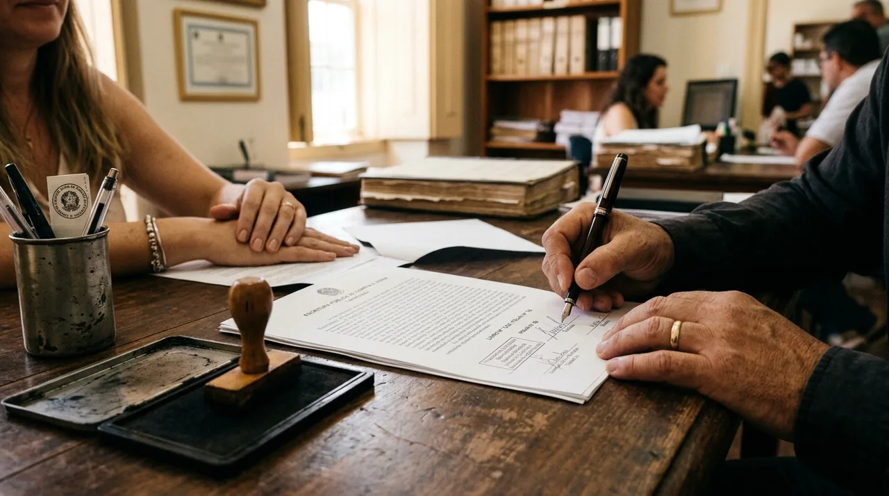 Assinatura da escritura de compra e venda no cartório de notas